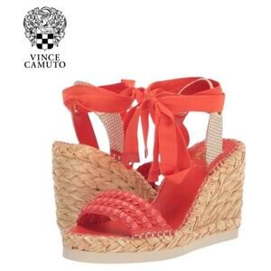 NWT RARE | Vince Camuto Brisshel Lace Up Wedge Heel Sandals Coral | Size 7